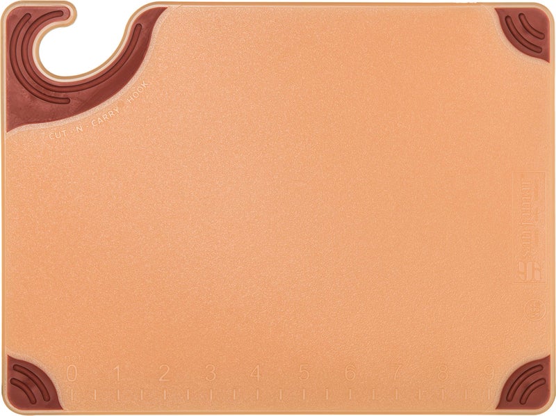 San Jamar Saf-T-Grip Plastic Cutting Board with Safety Hook  9"" x 12"" x 0.375""  Brown - Image 2